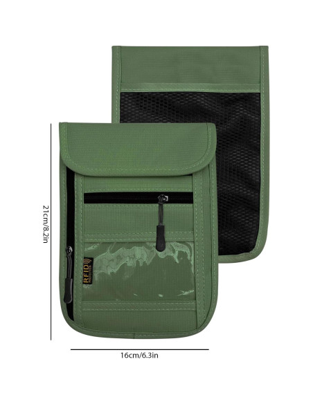 Bolsillo de Cuello Antirrobo DEEZOMO Verde Militar 20x15cm