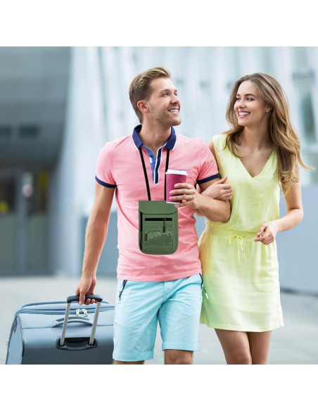 Bolsillo de Cuello Antirrobo DEEZOMO Verde Militar 20x15cm