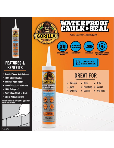 Sellador de Silicona Impermeable Gorilla 300ml Transparente