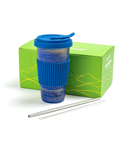 Taza de Viaje Cerámica Azul TIANNA VALLEY 450ml A Prueba de Microondas