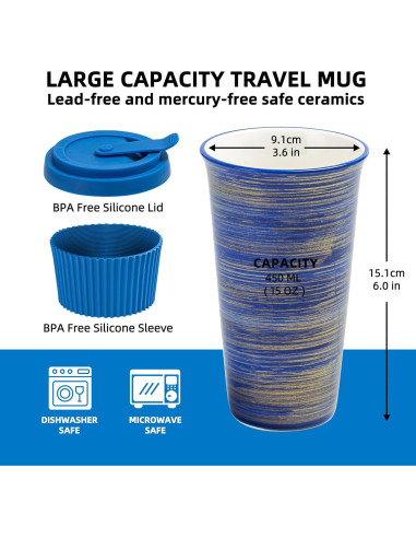 Taza de Viaje Cerámica Azul TIANNA VALLEY 450ml A Prueba de Microondas