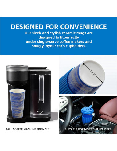 Taza de Viaje Cerámica Azul TIANNA VALLEY 450ml A Prueba de Microondas