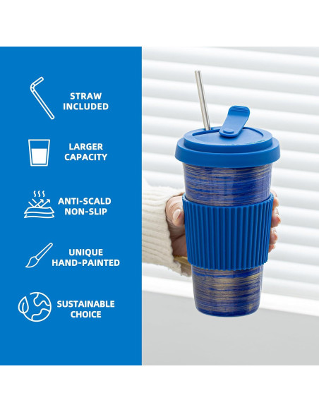 Taza de Viaje Cerámica Azul TIANNA VALLEY 450ml A Prueba de Microondas