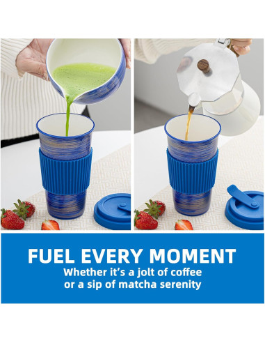 Taza de Viaje Cerámica Azul TIANNA VALLEY 450ml A Prueba de Microondas