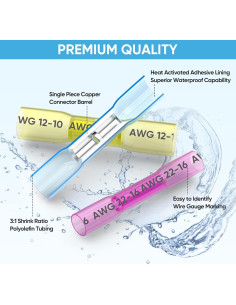 Kit de Conectores de Empalme Térmico TICONN 120PCS AWG 24-10 2