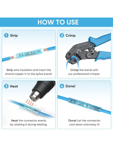 Kit de Conectores de Empalme Térmico TICONN 120PCS AWG 24-10