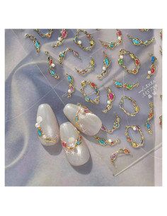 Calcomanías de Uñas Doradas 5D NZRAESTRS - 1 Hoja Autoadhesiva