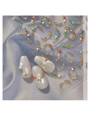 Calcomanías de Uñas Doradas 5D NZRAESTRS - 1 Hoja Autoadhesiva