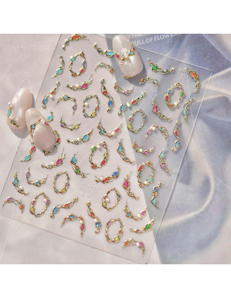 Calcomanías de Uñas Doradas 5D NZRAESTRS - 1 Hoja Autoadhesiva