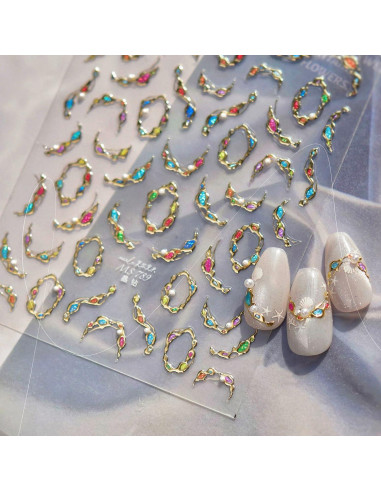 Calcomanías de Uñas Doradas 5D NZRAESTRS - 1 Hoja Autoadhesiva