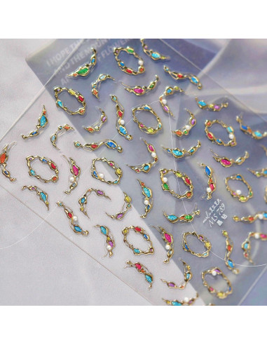 Calcomanías de Uñas Doradas 5D NZRAESTRS - 1 Hoja Autoadhesiva