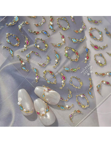 Calcomanías de Uñas Doradas 5D NZRAESTRS - 1 Hoja Autoadhesiva