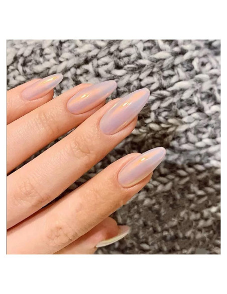 30 Uñas Presionadas Almendra Champán - Kit Reutilizable con Caja