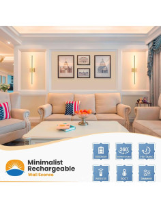 Aplique de Pared Inalámbrico NIORSUN 71 cm Dorado 2 Piezas 2