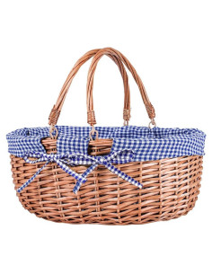 Cesta de Picnic UoeRing de Mimbre Azul 41.9x31.8x19.1 cm