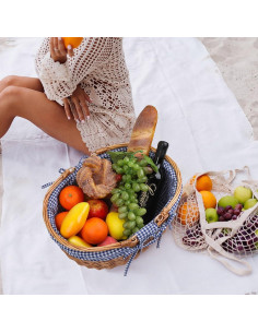 Cesta de Picnic UoeRing de Mimbre Azul 41.9x31.8x19.1 cm 2