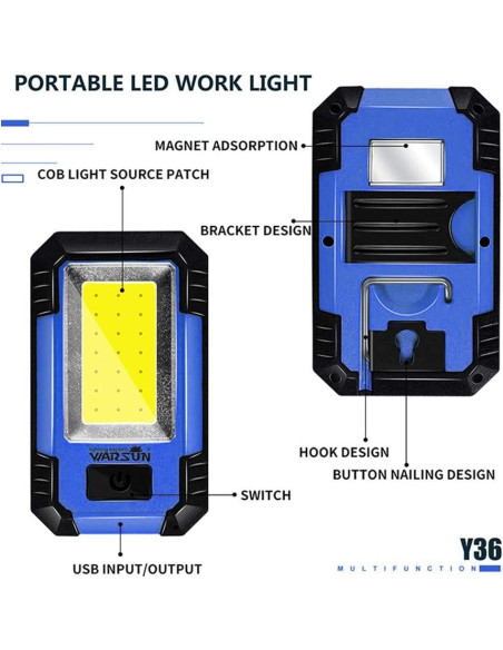 Luz de Trabajo LED Warsun Y36 Recargable 30W 1200 Lúmenes