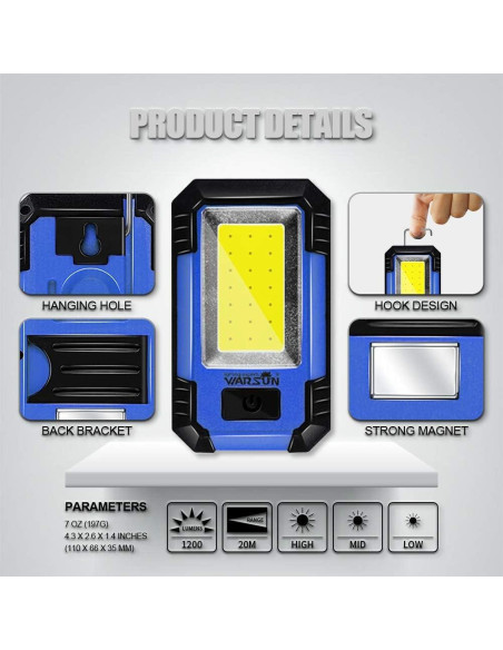 Luz de Trabajo LED Warsun Y36 Recargable 30W 1200 Lúmenes