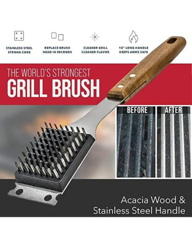 Cepillo y Raspador Hcirjhie para Parrilla - Acero Inoxidable y Madera