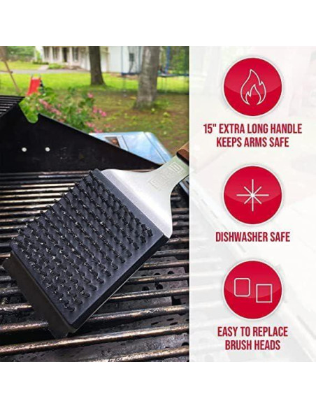 Cepillo y Raspador Hcirjhie para Parrilla - Acero Inoxidable y Madera