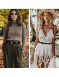 2 Cinturones Elásticos Trenzados para Mujeres con Hebilla Dorada 2