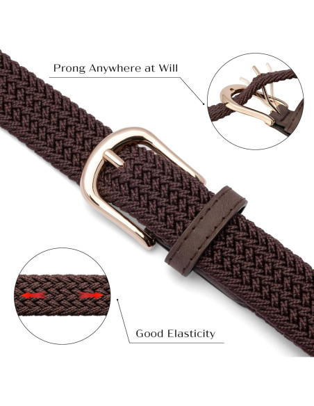 2 Cinturones Elásticos Trenzados para Mujeres con Hebilla Dorada
