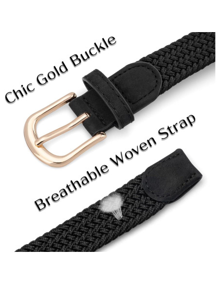 2 Cinturones Elásticos Trenzados para Mujeres con Hebilla Dorada
