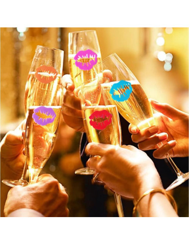 30 Marcadores de Copas de Vino Silicona Metulip - Labio, Bigote, Gato