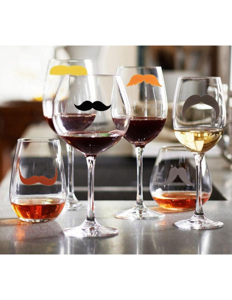 30 Marcadores de Copas de Vino Silicona Metulip - Labio, Bigote, Gato