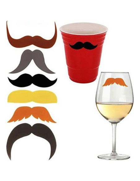 30 Marcadores de Copas de Vino Silicona Metulip - Labio, Bigote, Gato