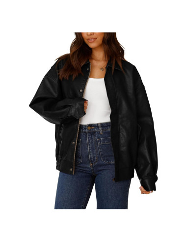 Chaqueta de Cuero Sintético PRETTYGARDEN para Mujeres - Oversized