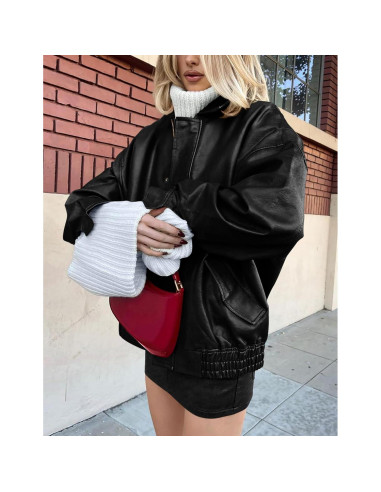 Chaqueta de Cuero Sintético PRETTYGARDEN para Mujeres - Oversized