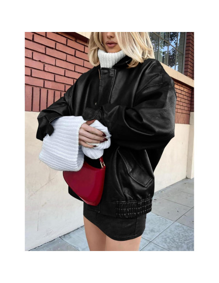 Chaqueta de Cuero Sintético PRETTYGARDEN para Mujeres - Oversized