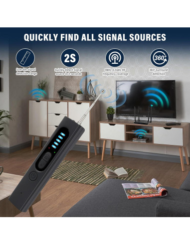 Detector de Cámaras Ocultas BEVECK LF-1, Anti Espía, 6 Niveles