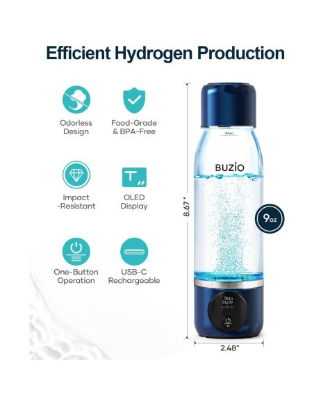 Botella de Agua de Hidrógeno BUZIO 3800ppb con Pantalla OLED