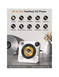 Reproductor de CD Bluetooth Greadio CD86 con altavoces HiFi 2