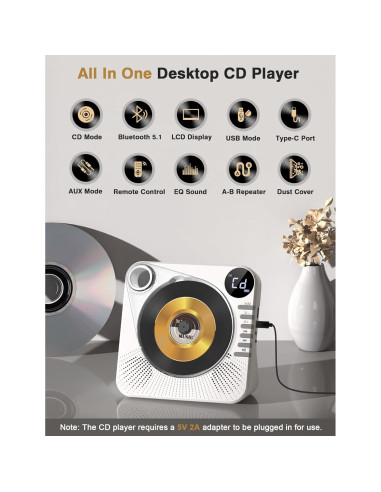 Reproductor de CD Bluetooth Greadio CD86 con altavoces HiFi