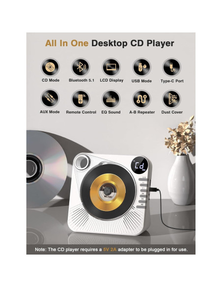 Reproductor de CD Bluetooth Greadio CD86 con altavoces HiFi