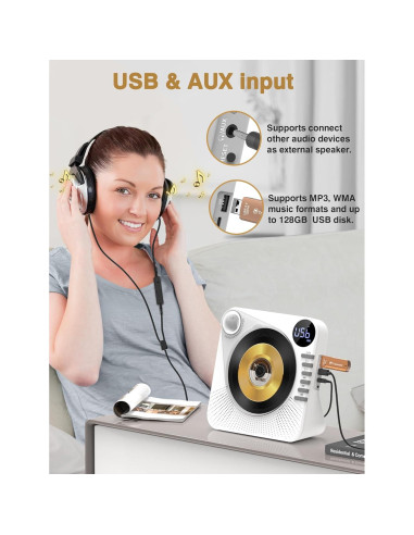 Reproductor de CD Bluetooth Greadio CD86 con altavoces HiFi