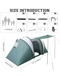 Tienda de Camping XL-LSYIT para 8 Personas Domo Impermeable Verde 2