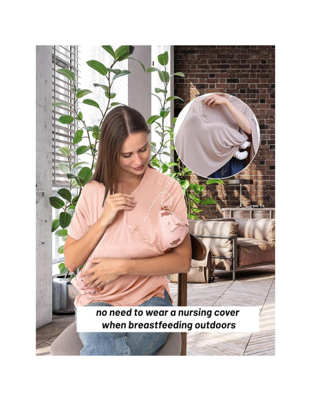 Camiseta de Lactancia Doble Capa SUNNYBUY Rosa Claro Mediana