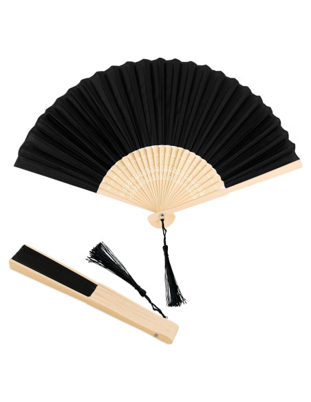 Paquete de 2 Abanicos de Seda y Bambú YOLCAR 38x21 cm