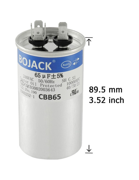Capacitor de Arranque BOJACK 65 uF 240V CBB65 para Ventilador