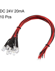 10 LEDs Pre Cableados 5mm uxcell Blanco DC 24V 20cm 2