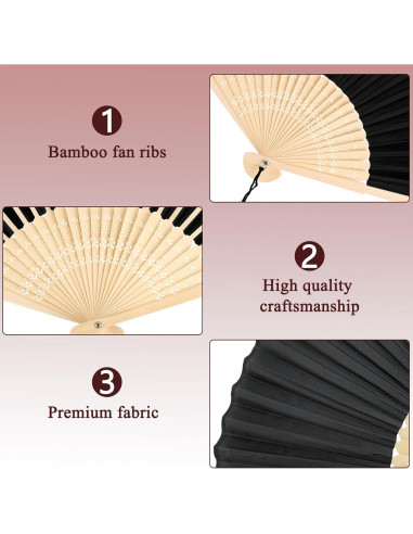 Paquete de 2 Abanicos de Seda y Bambú YOLCAR 38x21 cm