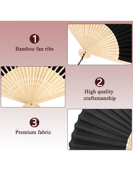 Paquete de 2 Abanicos de Seda y Bambú YOLCAR 38x21 cm