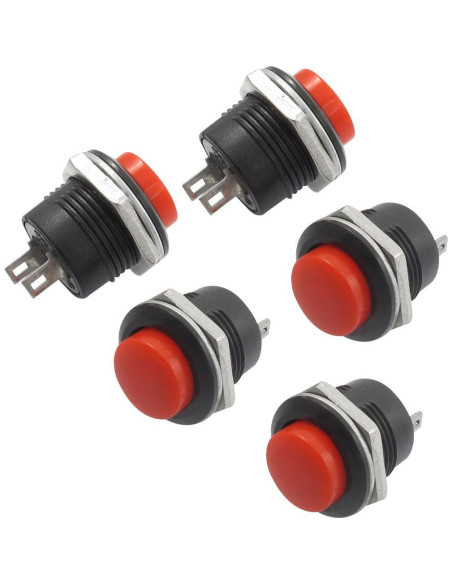 Interruptor de Botón Momentáneo uxcell Rojo 5 Unidades 15mm