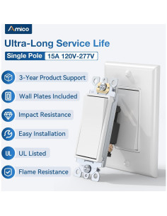 Paquete de 30 Interruptores de Luz Amico Polo Único Blanco 15A 2