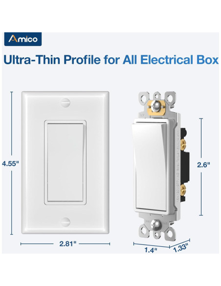 Paquete de 30 Interruptores de Luz Amico Polo Único Blanco 15A