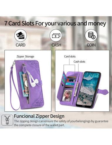 Funda de cuero para Nokia X100 5G con cremallera y soporte